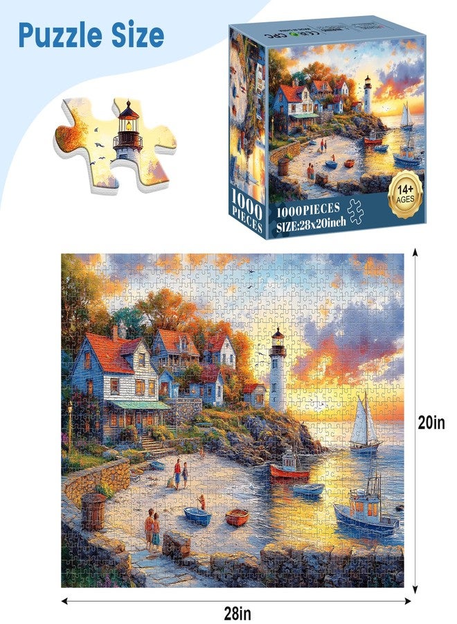 VOLUVOLU 1000 Pieces Puzzles for Adults, Fall Seaside Puzzle, Fishing Village Jigsaw Puzzles 1000 Pieces, Creative Play Holiday Party Gifts Artwork Wall Home Decor, Funny Puzzle for Adults, 28×20 in - Image 2