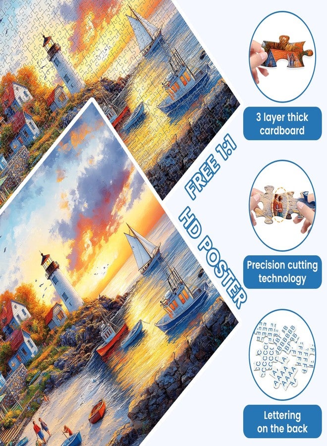 VOLUVOLU 1000 Pieces Puzzles for Adults, Fall Seaside Puzzle, Fishing Village Jigsaw Puzzles 1000 Pieces, Creative Play Holiday Party Gifts Artwork Wall Home Decor, Funny Puzzle for Adults, 28×20 in - Image 4