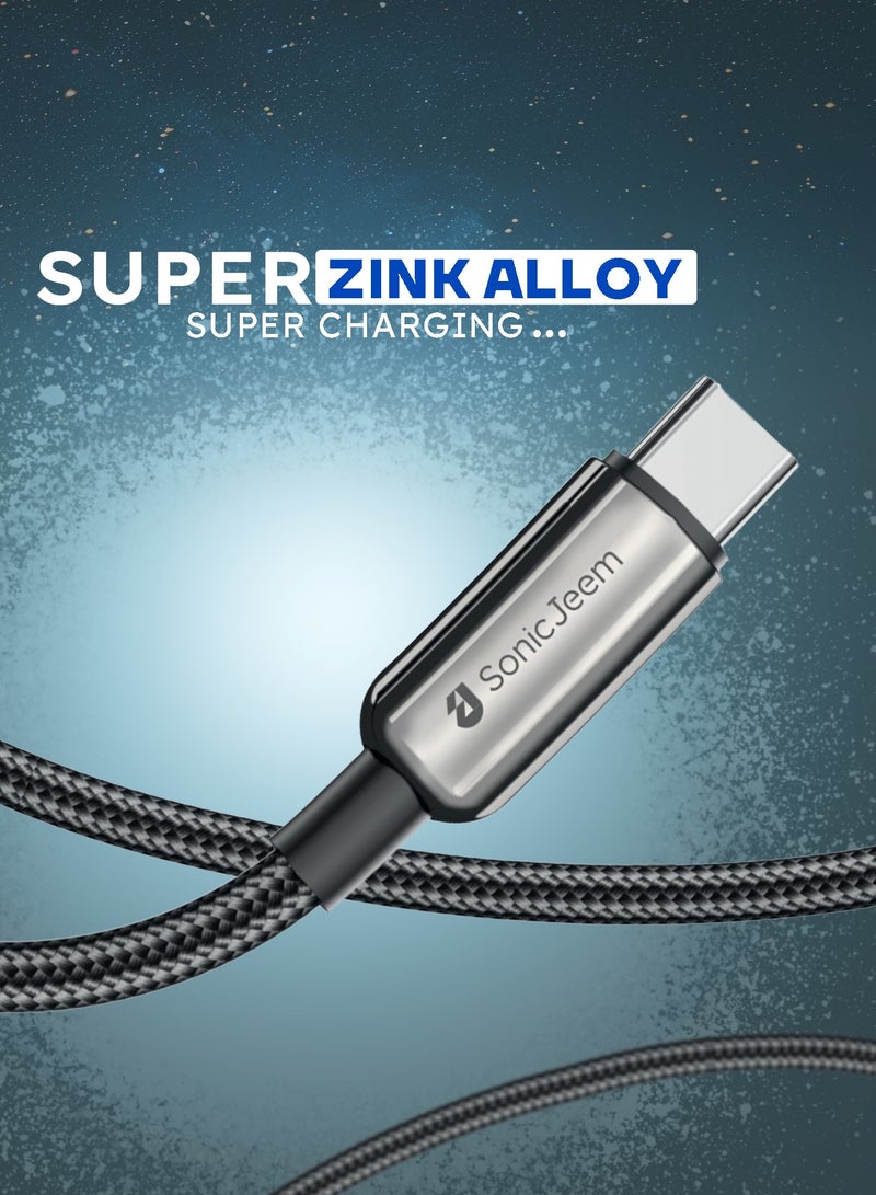 Sonic JEEM Super Charging Cable (TYEP-C - TYEP-C) 100W - Fast Charging and Data Transfer Cable, 1 meter, BlackMade for Android-iPhone-iPad-iPod (SJ104A) - Image 2