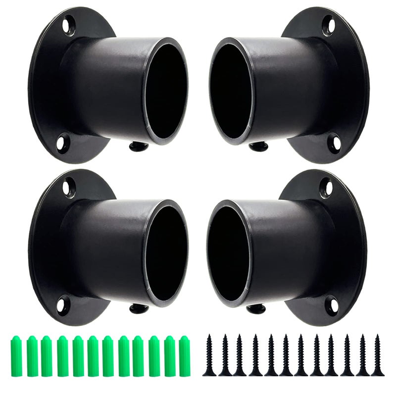 OperSeven 114 Inch 4 Packs Black Heavy Duty Stainless Steel Closet Rod End Supports Closet Pole Sockets Flange Rod Holder with Screws Closet Shelf and Rod Brackets High Flange