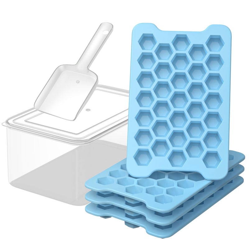 FDDAI Small Ice Cube Tray for Freezer: FDDAI Easy Release Ice Cube Maker - Plastic Stackable Cubed Ice Trays and Bin - Making Tiny Honeycomb Icecubes - Image 1