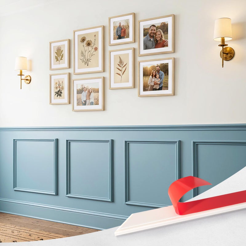 U-pick Upick Wall Molding Kit, Pre-Cut Peel and Stick Paintable Wainscoting Panels, Decorative Trim for Accent Walls (20"x20", 3-Frame Set) - Image 1