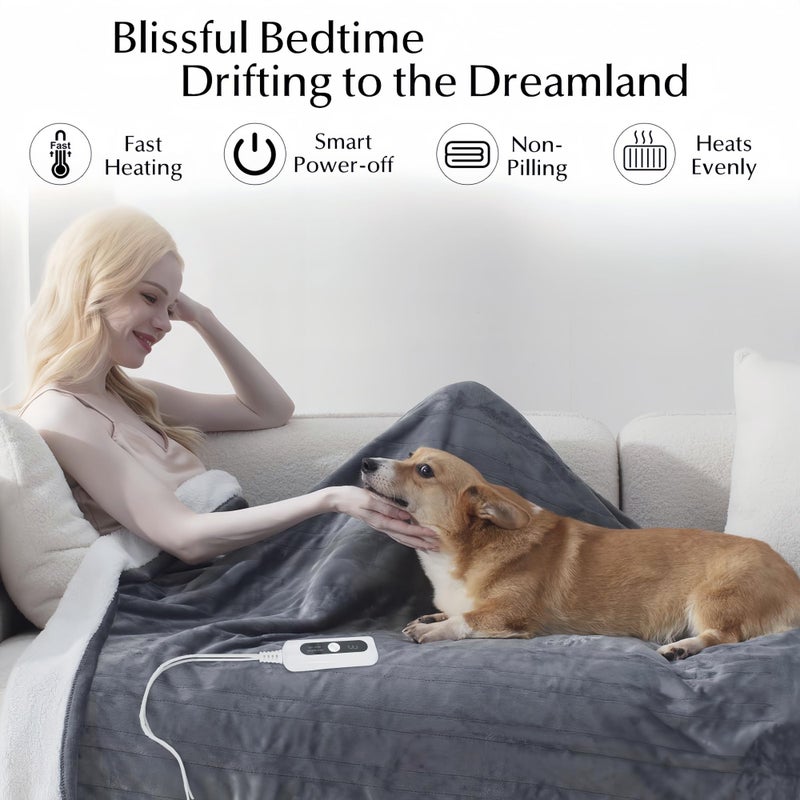 Snugsun Heated Blanket Throw Size  Soft And Cozy Electric Heating Blanket For Bed  Automatic Safety System 6 Heating Levels & 4 Hours Auto-Off Gift For Grandma 50"" X 60"" London Grey - Image 3
