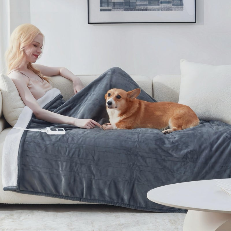 Snugsun Heated Blanket Throw Size  Soft And Cozy Electric Heating Blanket For Bed  Automatic Safety System 6 Heating Levels & 4 Hours Auto-Off Gift For Grandma 50"" X 60"" London Grey - Image 1