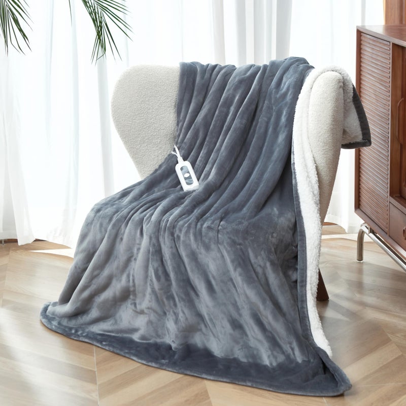 Snugsun Heated Blanket Throw Size  Soft And Cozy Electric Heating Blanket For Bed  Automatic Safety System 6 Heating Levels & 4 Hours Auto-Off Gift For Grandma 50"" X 60"" London Grey - Image 2
