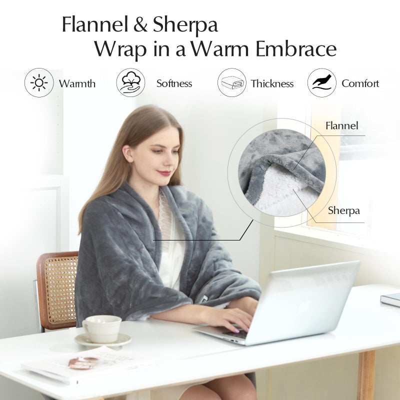 Snugsun Heated Blanket Throw Size  Soft And Cozy Electric Heating Blanket For Bed  Automatic Safety System 6 Heating Levels & 4 Hours Auto-Off Gift For Grandma 50"" X 60"" London Grey - Image 5