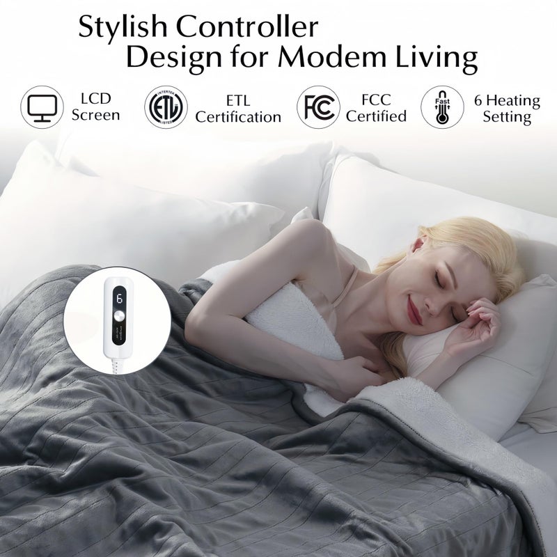 Snugsun Heated Blanket Throw Size  Soft And Cozy Electric Heating Blanket For Bed  Automatic Safety System 6 Heating Levels & 4 Hours Auto-Off Gift For Grandma 50"" X 60"" London Grey - Image 4