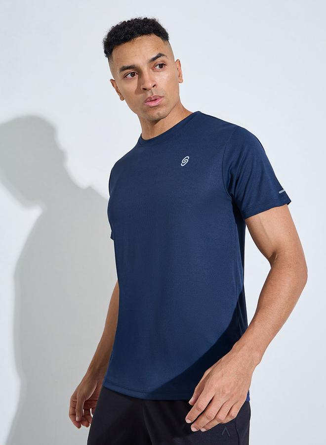 Styli Navy Blue Regular Fit Activewear T-Shirt with Front and back Reflector Print - Image 3