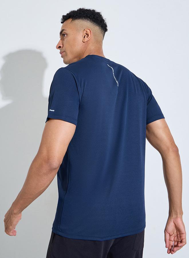 Styli Navy Blue Regular Fit Activewear T-Shirt with Front and back Reflector Print - Image 5