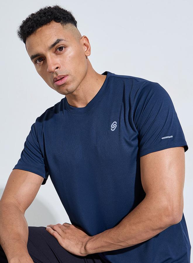 Styli Navy Blue Regular Fit Activewear T-Shirt with Front and back Reflector Print - Image 1