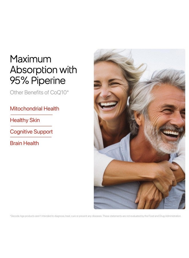 Decode Age CoQ10 100mg, Coenzyme Q10 with Piperine, 99% Pure, Higher Energy Levels, Antioxidant, Healthy Heart, 60 Veg Capsules - Image 3