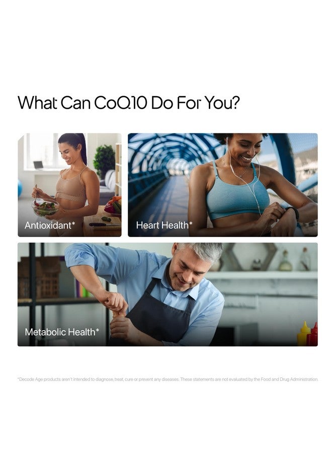 Decode Age CoQ10 100mg, Coenzyme Q10 with Piperine, 99% Pure, Higher Energy Levels, Antioxidant, Healthy Heart, 60 Veg Capsules - Image 2