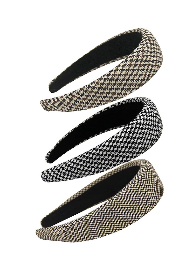 3PCS Vintage Plaid Wide Headbands for Women - Retro Comfy Non-Slip Hair Accessories, Checkerboard Style Hair Wraps for Girls - Image 1