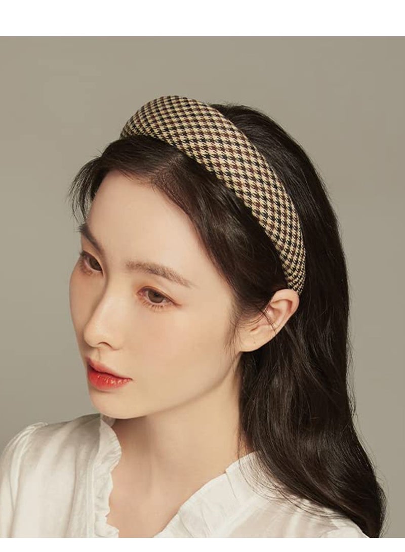 3PCS Vintage Plaid Wide Headbands for Women - Retro Comfy Non-Slip Hair Accessories, Checkerboard Style Hair Wraps for Girls - Image 5