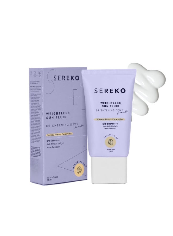 SEREKO Weightless Sun Fluid Sunscreen SPF50 PA++++, with Kakadu Plum & Ceramides powered by Hybrid UV Filters | Lightweight Matte | Water Resistant, No white Cast | All Skin Types -50ml - Image 1