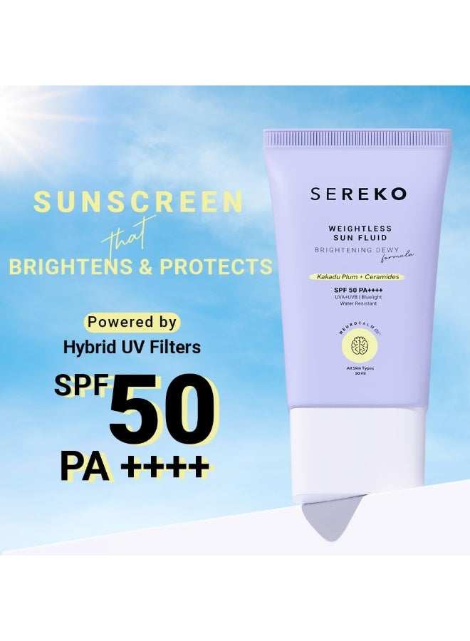 SEREKO Weightless Sun Fluid Sunscreen SPF50 PA++++, with Kakadu Plum & Ceramides powered by Hybrid UV Filters | Lightweight Matte | Water Resistant, No white Cast | All Skin Types -50ml - Image 2