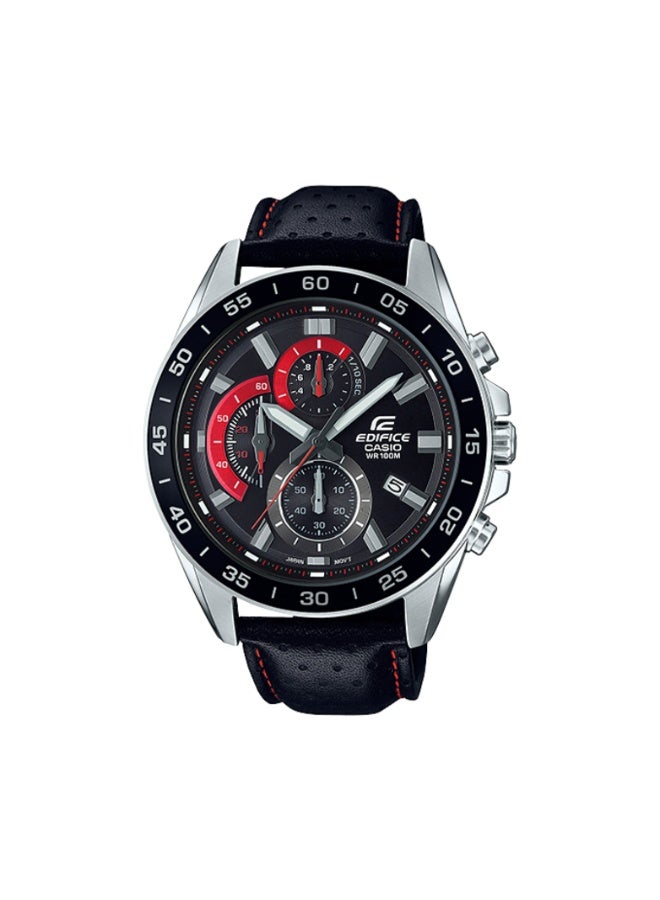Cash Casio Edifice EFV-550L-1AVUDF Men's Chronograph Watch, Black Dial, Black Leather Strap, 100M Water Resistant - Image 1