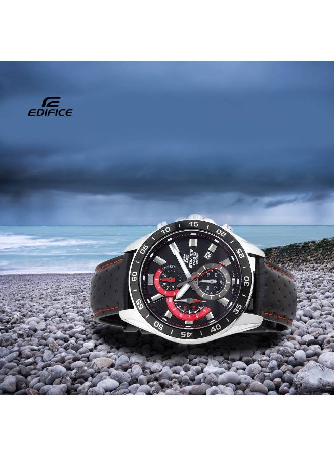 Cash Casio Edifice EFV-550L-1AVUDF Men's Chronograph Watch, Black Dial, Black Leather Strap, 100M Water Resistant - Image 4
