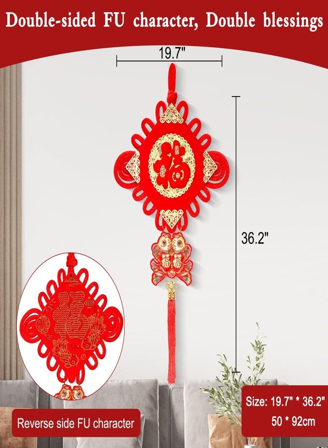CWLAKON Chinese New Year Decorations 2024, Red Chinese Knot Fu Character 3D Twin Fish Charm Tassel Hanging Ornaments, Chinese Couplets, Chinese Red Paper Lanterns, Lunar New Year Spring Festival Year - Image 2