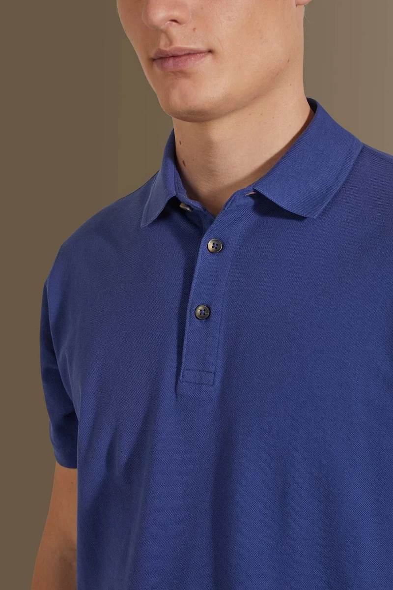 دوبل غانغر Short sleeves polo 100% cotton piquet solid colour - Blue