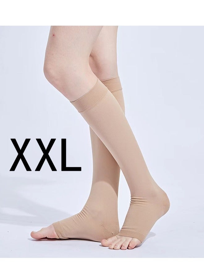 GMORO Compression Socks, 20-30 mmHg Open Toe Women Skin-Colored Calf Support Mid-Calf Health Stretch Socks for Men and Women Shin Splints Varicose Vein Recovery XXL  - Image 1