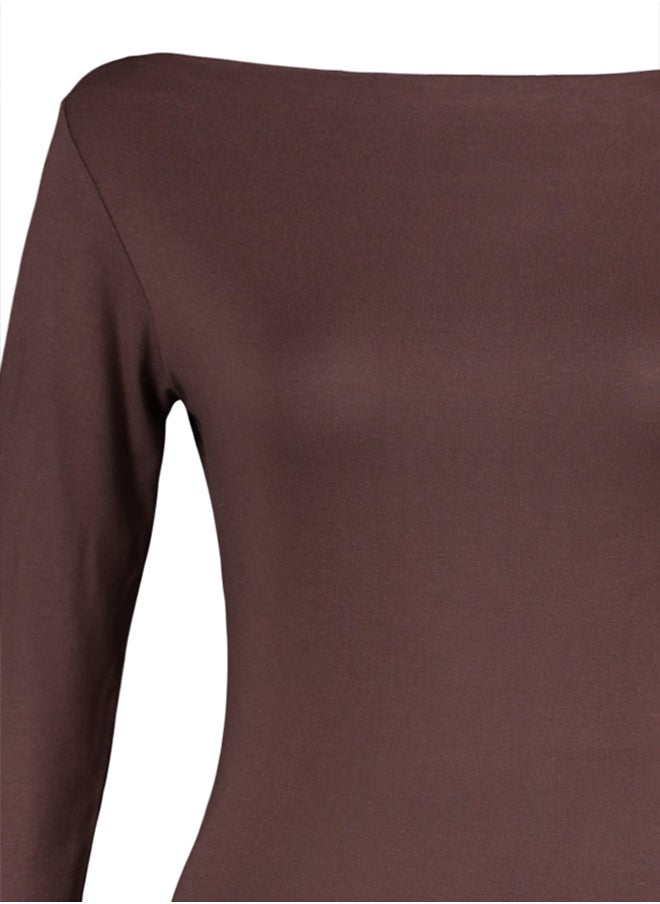 trendyol - Brown Fitted Long Sleeve Bateau Neck Viscose Stretchy Knitted Blouse TWOAW21BZ0106 - Image 1