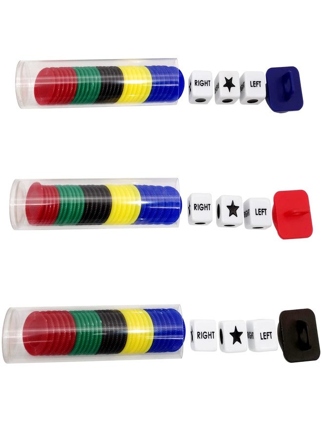 Ahoper Left Right Center Dice Game Prime Set Bundle with 3 Dices + 30 Chips - 3 Sets Assorted Colors Round Tube Storage is Very Convenient for Travel. Easy to Store, Carry Around.(3 Pack) - Image 4