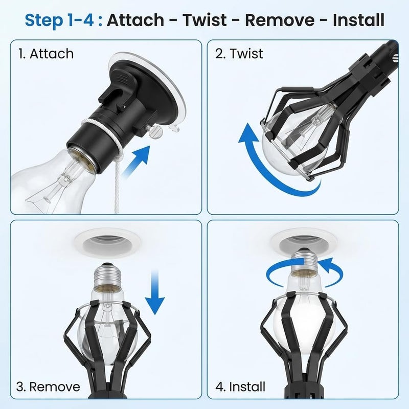 QWORK Professional Light Bulb Changer Kit - 3 Piece Set - Extension Pole Compatible, for High Ceiling Incandescent Bulbs with Standard, Floodlight & Recessed Changer - Image 5