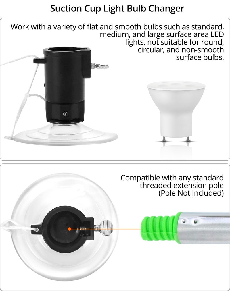 QWORK Professional Light Bulb Changer Kit - 3 Piece Set - Extension Pole Compatible, for High Ceiling Incandescent Bulbs with Standard, Floodlight & Recessed Changer - Image 4