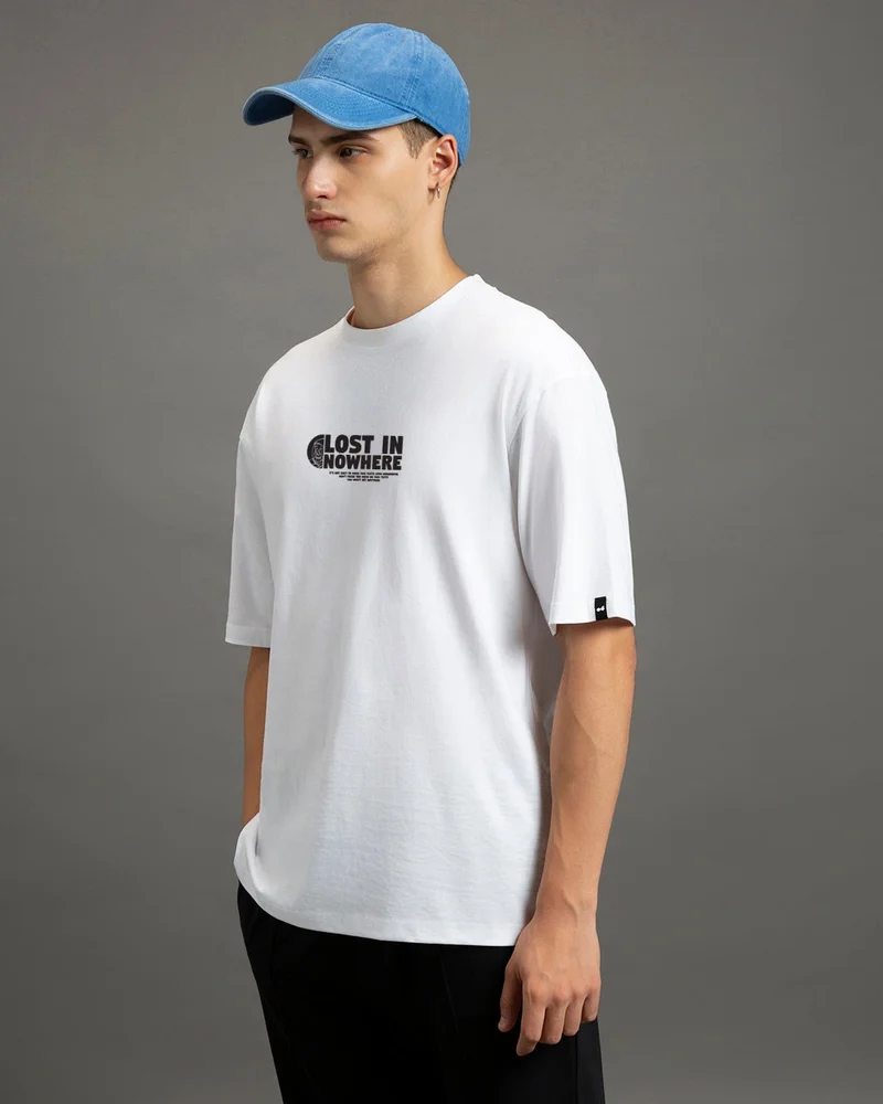 bewakoof  Men's White Lost in Nowhere Graphic Printed Oversized T-shirt  | Best Price UAE