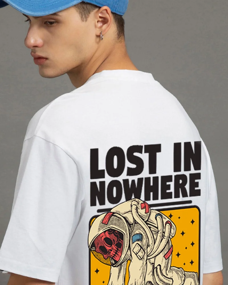 bewakoof  Men's White Lost in Nowhere Graphic Printed Oversized T-shirt  | Best Price UAE