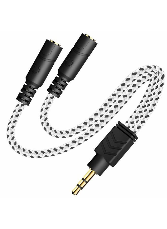 DUKABEL - Headphone Splitter, Knitted 3.5mm Audio Splitter TRS 3-Pole Aux Splitter Cable for Headphones Earphones Speakers -Zebra White - Image 1