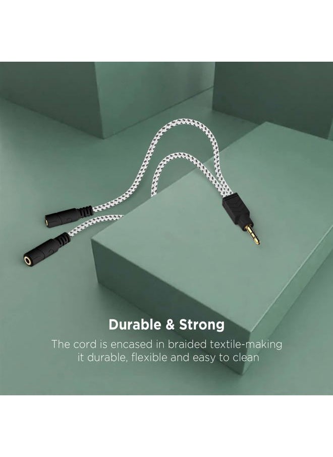 DUKABEL - Headphone Splitter, Knitted 3.5mm Audio Splitter TRS 3-Pole Aux Splitter Cable for Headphones Earphones Speakers -Zebra White - Image 1