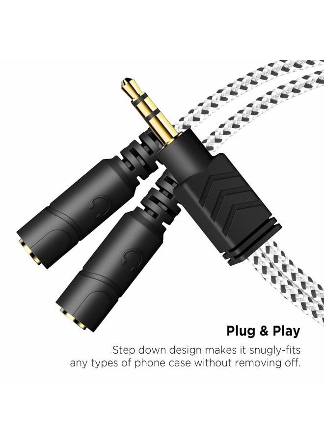 DUKABEL - Headphone Splitter, Knitted 3.5mm Audio Splitter TRS 3-Pole Aux Splitter Cable for Headphones Earphones Speakers -Zebra White - Image 1