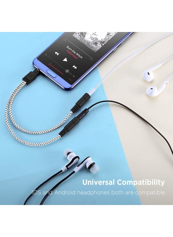 DUKABEL - Headphone Splitter, Knitted 3.5mm Audio Splitter TRS 3-Pole Aux Splitter Cable for Headphones Earphones Speakers -Zebra White - Image 1