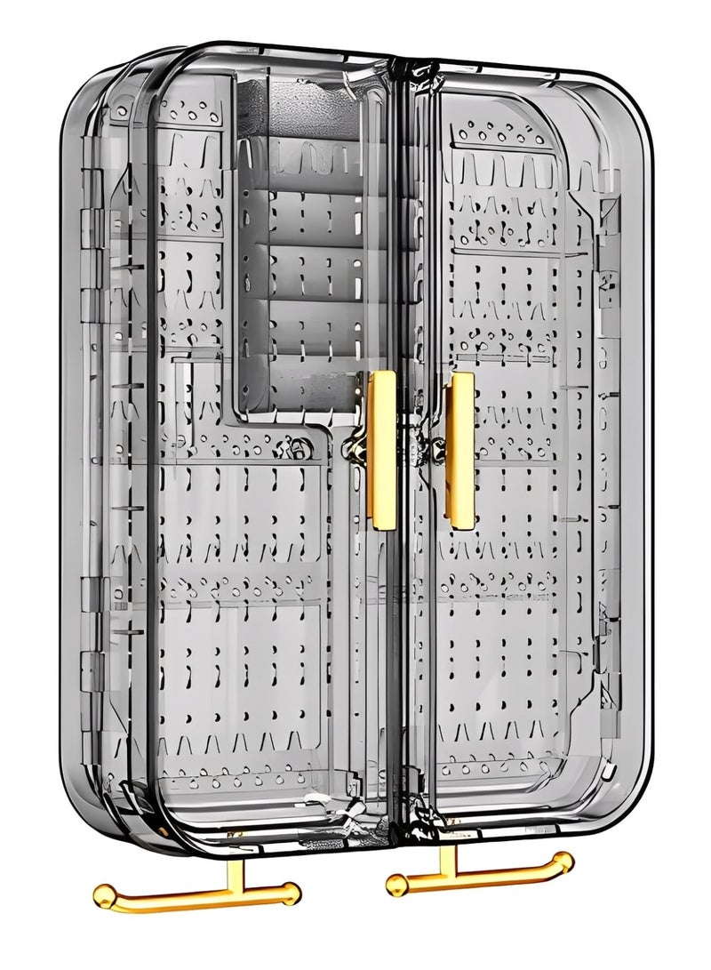 منظم وحامل للأقراط المعلقة، يتسع للخواتم والقلائد والأقراط، حامل بلاستيكي للأقراط على الحائط وعرضها للنساء والفتيات، شفاف، بدون حفر (رمادي) - Image 1