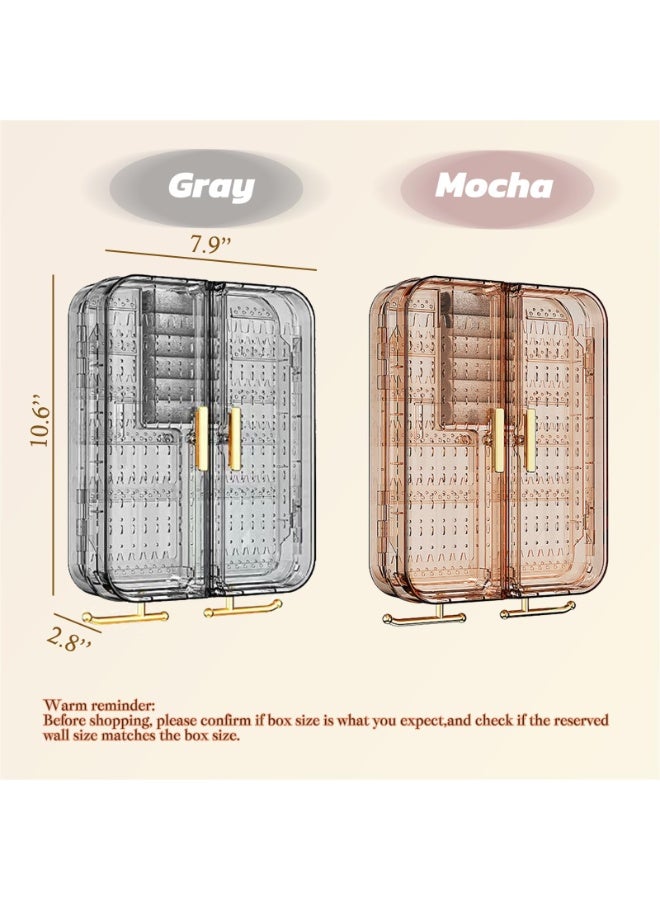 منظم وحامل للأقراط المعلقة، يتسع للخواتم والقلائد والأقراط، حامل بلاستيكي للأقراط على الحائط وعرضها للنساء والفتيات، شفاف، بدون حفر (رمادي) - Image 3