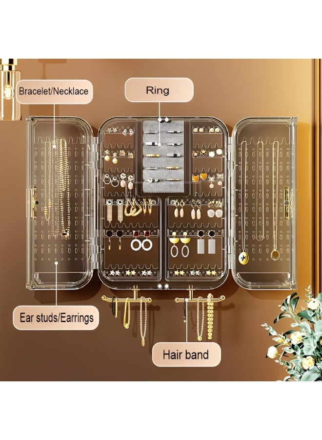 منظم وحامل للأقراط المعلقة، يتسع للخواتم والقلائد والأقراط، حامل بلاستيكي للأقراط على الحائط وعرضها للنساء والفتيات، شفاف، بدون حفر (رمادي) - Image 4