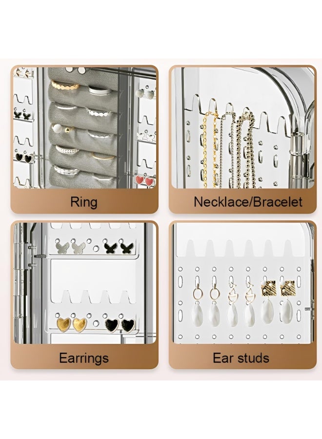 منظم وحامل للأقراط المعلقة، يتسع للخواتم والقلائد والأقراط، حامل بلاستيكي للأقراط على الحائط وعرضها للنساء والفتيات، شفاف، بدون حفر (رمادي) - Image 5