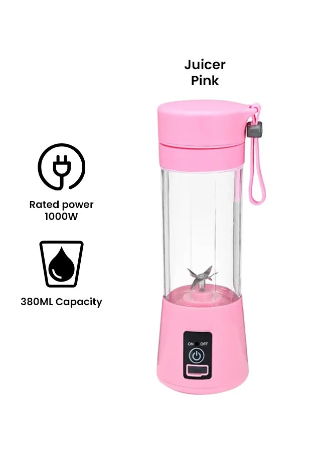توشيونيكس خلاط وعصارة بتصميم محمول قابل للشحن مزود بعدد 6 شفرات 380 ml 1000 W HM-03 وردي - Image 2