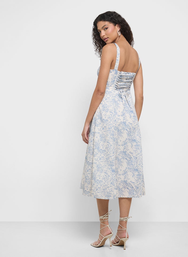 جينجر فستان صيفي بحمالات مزين بالزهور بأسلوب حليب المزارعين - Image 2