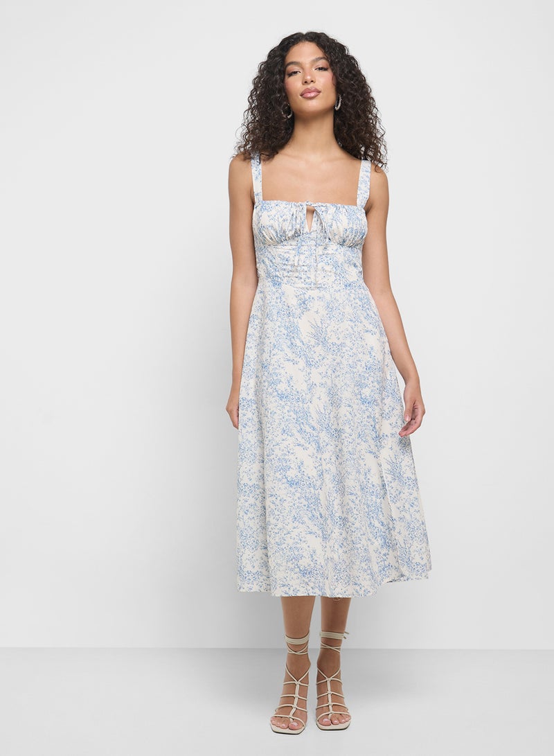 جينجر فستان صيفي بحمالات مزين بالزهور بأسلوب حليب المزارعين - Image 1