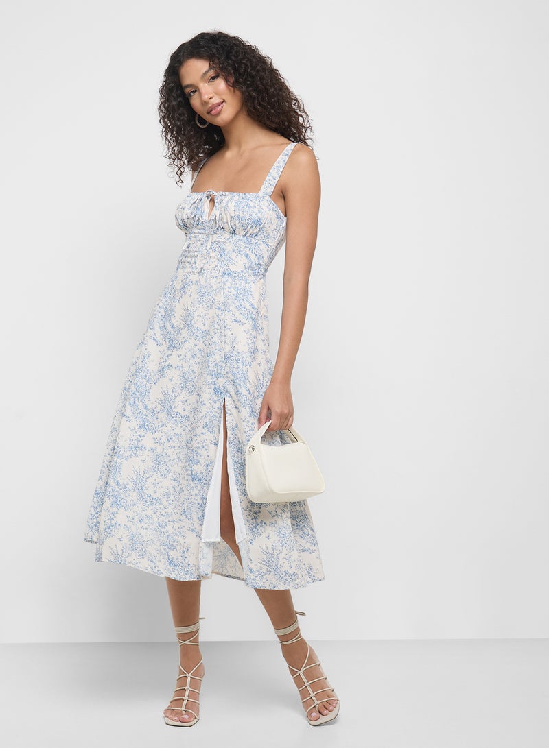 جينجر فستان صيفي بحمالات مزين بالزهور بأسلوب حليب المزارعين - Image 4