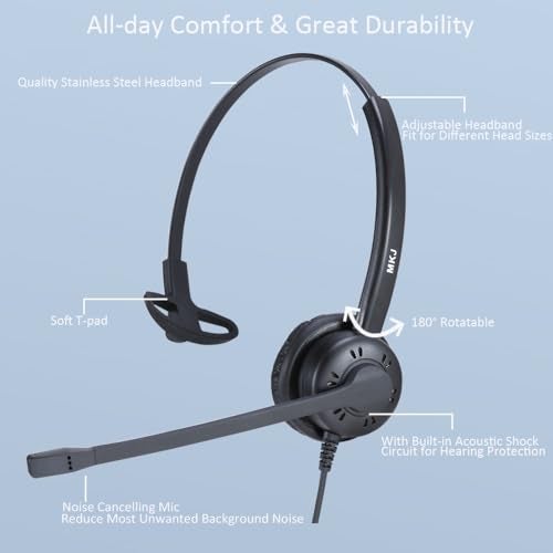 MKJ Cisco Telephone Headset with Microphone Noise Canceling Corded RJ9 Call Center Office Phone Headset for Cisco CP-7861 7942G 7941G 7945G 7960 7961G 7962G 7965G 7971G 7975G 8841 8861 9951 9971 - Image 5