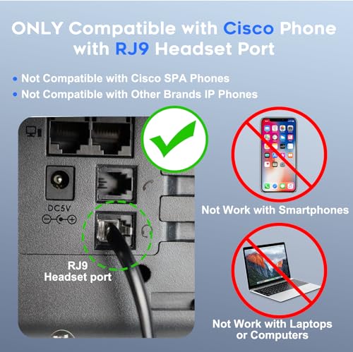 MKJ Cisco Telephone Headset with Microphone Noise Canceling Corded RJ9 Call Center Office Phone Headset for Cisco CP-7861 7942G 7941G 7945G 7960 7961G 7962G 7965G 7971G 7975G 8841 8861 9951 9971 - Image 2