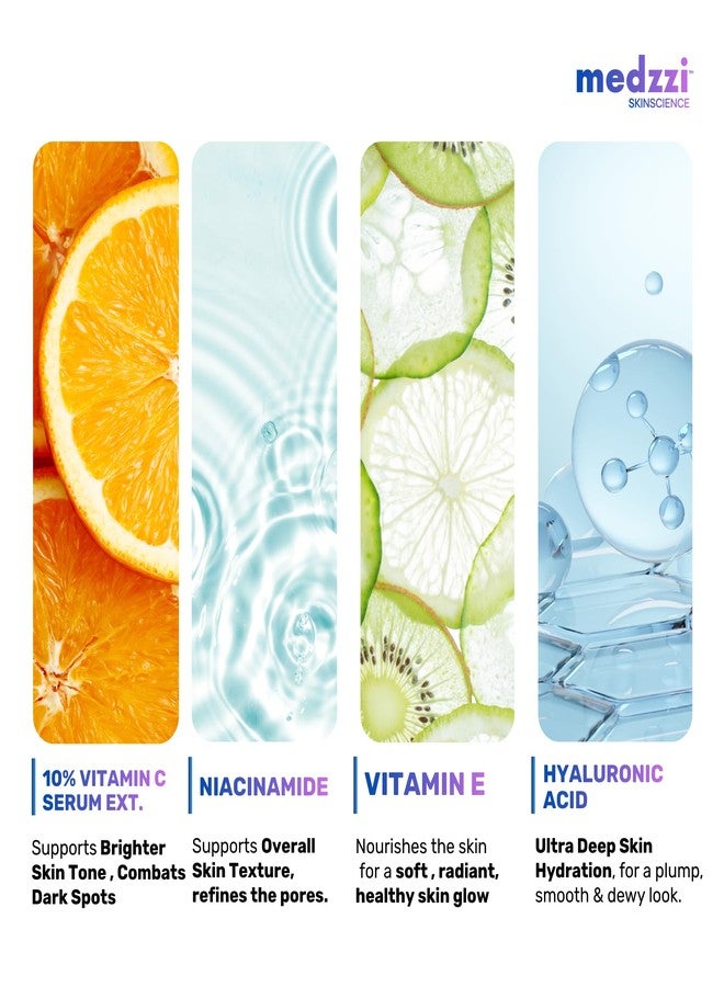 Medzzi 10% Vitamin C Face Serum with Hyaluronic Acid & Niacinamide | Brightening, Hydration & Even Skin Tone | For Men & Women | All Skin Types | 30 ml - Image 2
