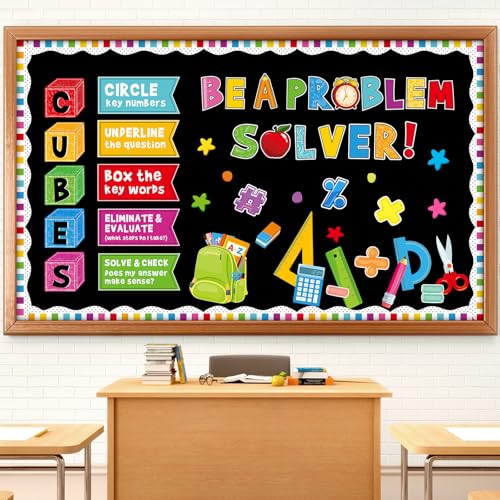 Pajean Math Bulletin Board Mathematics Cubes Classroom Decoration Be a Problem Solver Colorful Cutout for Back to School First Day Window Door Wall Elementary Preschool Teacher Supplies - Image 1