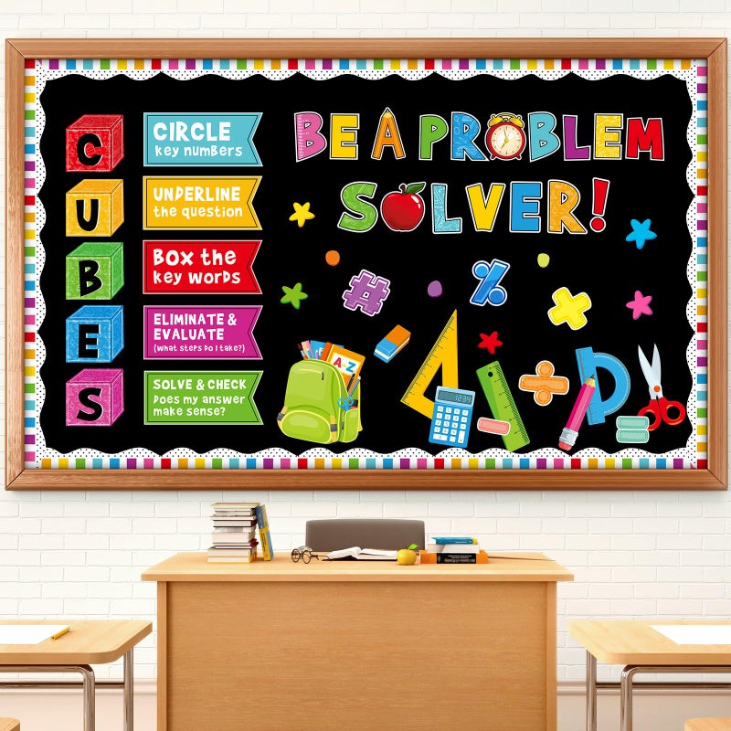 Pajean Math Bulletin Board Mathematics Cubes Classroom Decoration Be a Problem Solver Colorful Cutout for Back to School First Day Window Door Wall Elementary Preschool Teacher Supplies - Image 2
