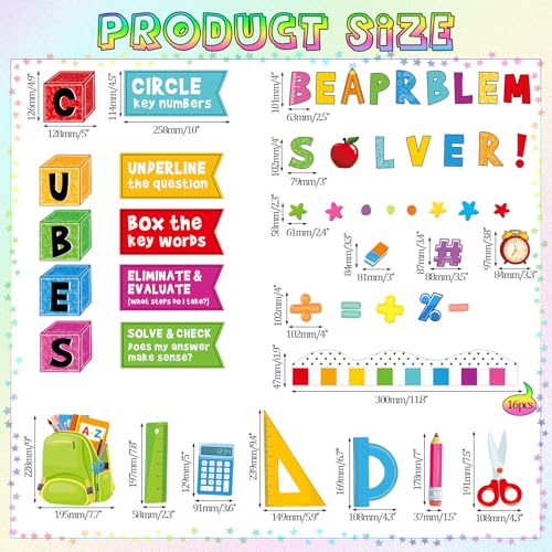 Pajean Math Bulletin Board Mathematics Cubes Classroom Decoration Be a Problem Solver Colorful Cutout for Back to School First Day Window Door Wall Elementary Preschool Teacher Supplies - Image 3