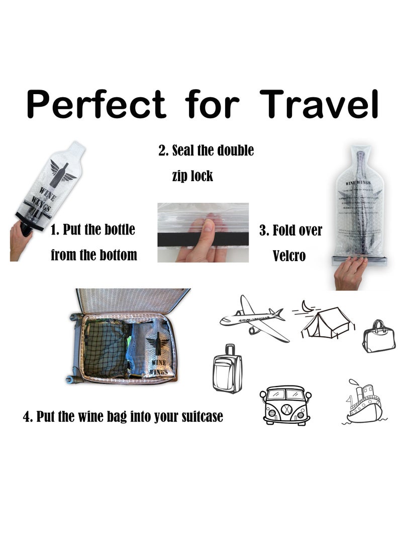 Eowhitu Eowhitu Wine Bag for Travel, Bottle Shield Leak Proof, Reusable Bottle Protector Sets, Luggage Sleeve Case for Airplane, Wine Accessory Sets Pack of 4 Wings  - Image 3